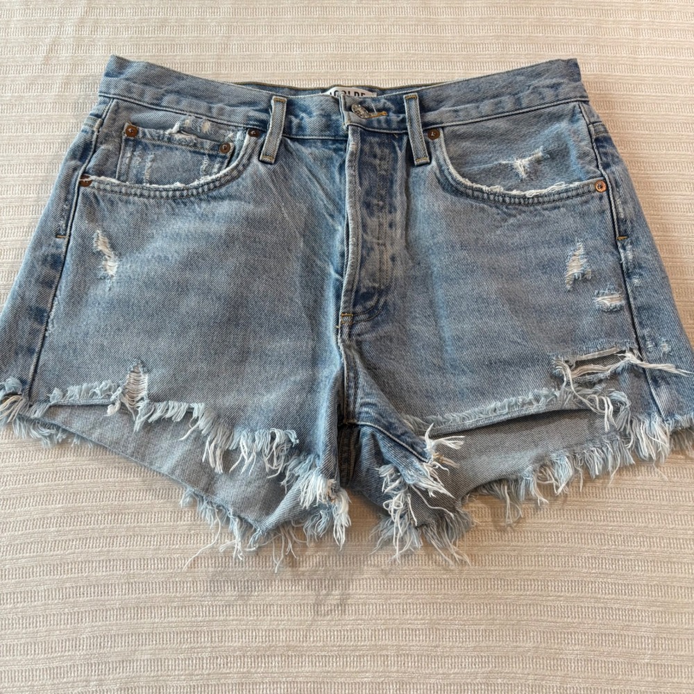 AGOLDE Parker Vintage Cut Off Shorts Swapmeet Blue Distressed Denim‎ A026-811 28